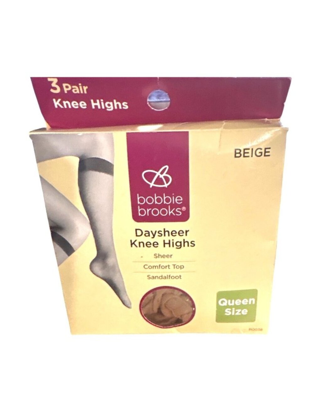 Womens Bobbie Brooks Knee Highs 3-Pr Sheer Comfort Top Sandalfoot Beige Queen Sz